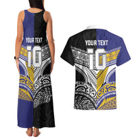 Custom Rugby Niue and Aotearoa Couples Matching Tank Maxi Dress and Hawaiian Shirt Hiapo with Maori Moko Tribal Heritage Tattoos - Polynesian Pride