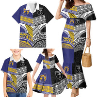 Custom Rugby Niue and Aotearoa Family Matching Mermaid Dress and Hawaiian Shirt Hiapo with Maori Moko Tribal Heritage Tattoos - Polynesian Pride