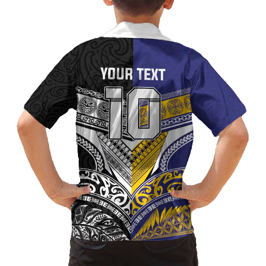 Custom Rugby Niue and Aotearoa Family Matching Off Shoulder Maxi Dress and Hawaiian Shirt Hiapo with Maori Moko Tribal Heritage Tattoos - Polynesian Pride