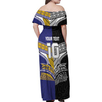 Custom Rugby Niue and Aotearoa Family Matching Off Shoulder Maxi Dress and Hawaiian Shirt Hiapo with Maori Moko Tribal Heritage Tattoos - Polynesian Pride