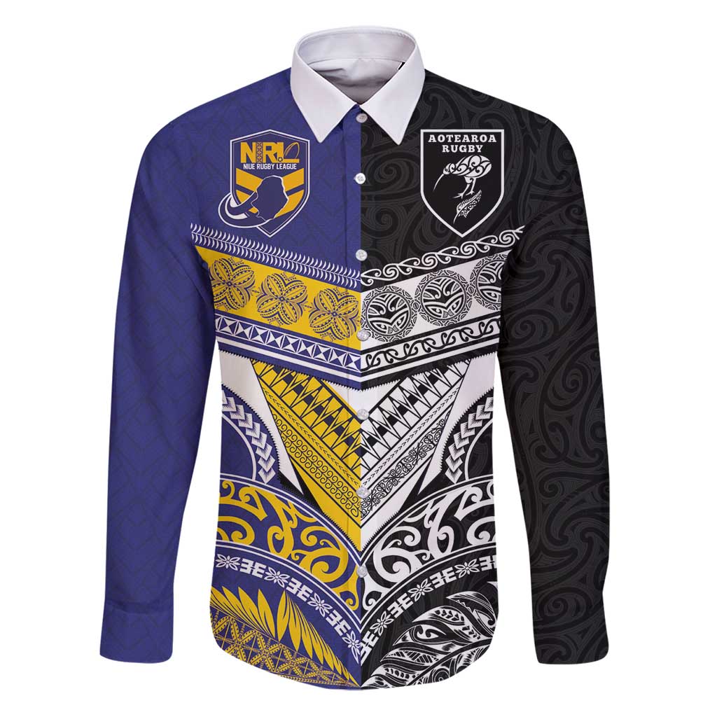 Custom Rugby Niue and Aotearoa Family Matching Puletasi and Hawaiian Shirt Hiapo with Maori Moko Tribal Heritage Tattoos - Polynesian Pride