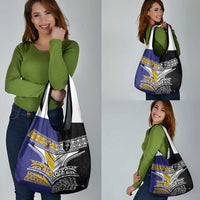 Rugby Niue and Aotearoa Grocery Bag Hiapo with Maori Moko Tribal Heritage Tattoos - Polynesian Pride