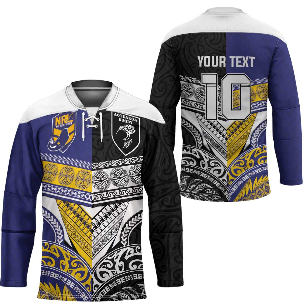 Custom Rugby Niue and Aotearoa Hockey Jersey Hiapo with Maori Moko Tribal Heritage Tattoos - Polynesian Pride