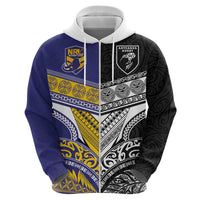 Custom Rugby Niue and Aotearoa Hoodie Hiapo with Maori Moko Tribal Heritage Tattoos - Polynesian Pride