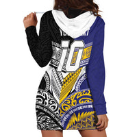 Custom Rugby Niue and Aotearoa Hoodie Dress Hiapo with Maori Moko Tribal Heritage Tattoos - Polynesian Pride