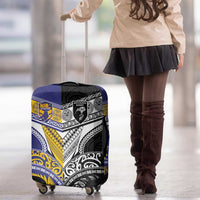 Rugby Niue and Aotearoa Luggage Cover Hiapo with Maori Moko Tribal Heritage Tattoos - Polynesian Pride