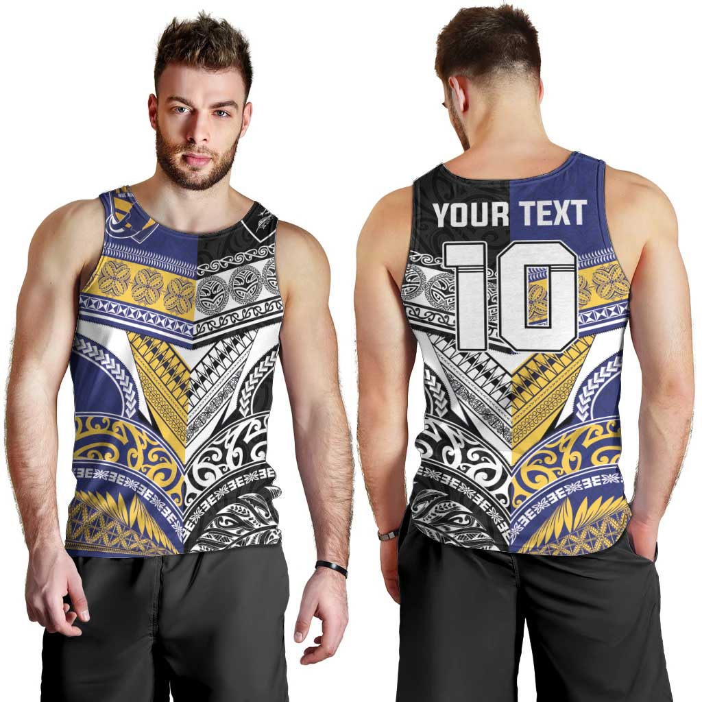 Custom Rugby Niue and Aotearoa Men Tank Top Hiapo with Maori Moko Tribal Heritage Tattoos - Polynesian Pride