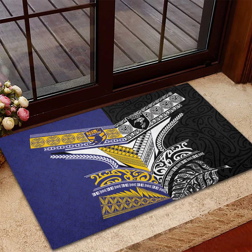 Rugby Niue and Aotearoa Rubber Doormat Hiapo with Maori Moko Tribal Heritage Tattoos - Polynesian Pride
