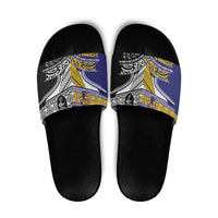 Rugby Niue and Aotearoa Slide Sandals Hiapo with Maori Moko Tribal Heritage Tattoos - Polynesian Pride