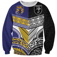 Custom Rugby Niue and Aotearoa Sweatshirt Hiapo with Maori Moko Tribal Heritage Tattoos - Polynesian Pride
