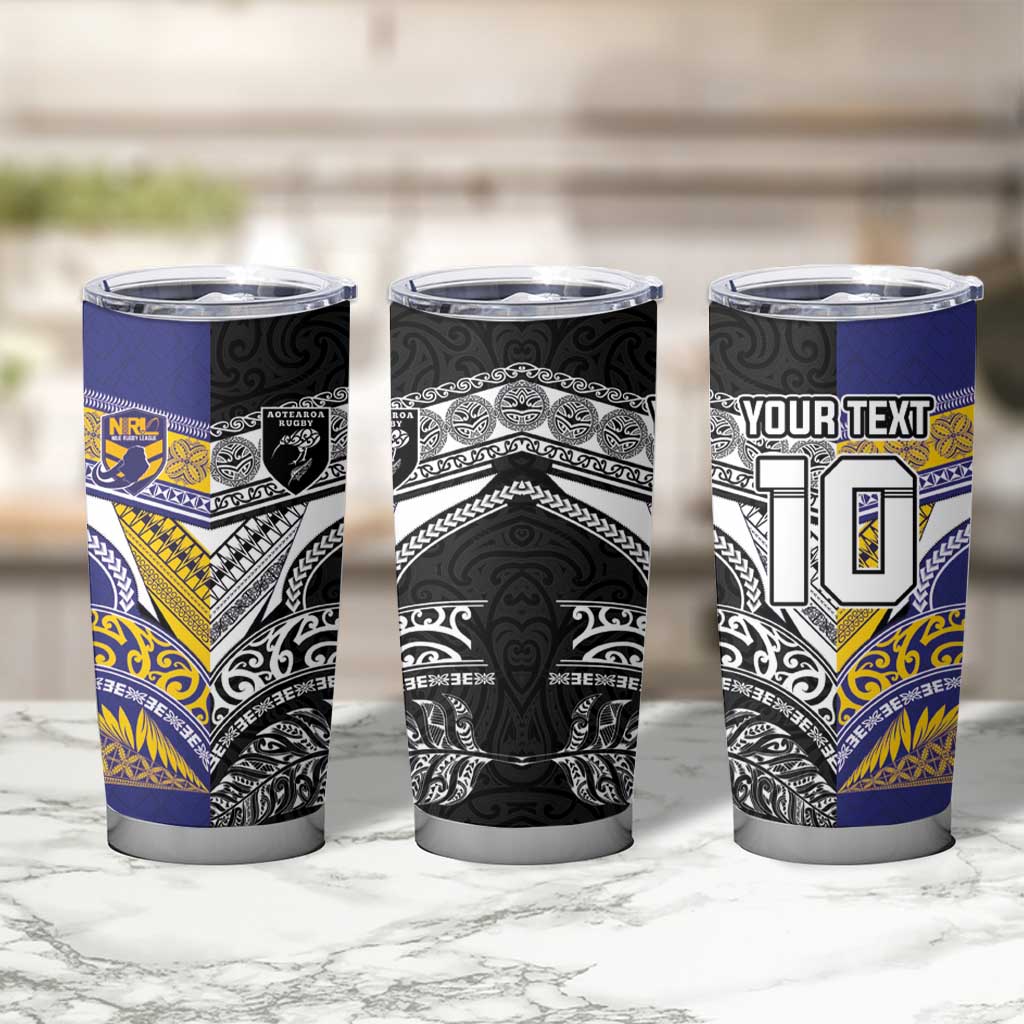 Custom Rugby Niue and Aotearoa Tumbler Cup Hiapo with Maori Moko Tribal Heritage Tattoos - Polynesian Pride