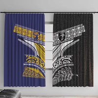Rugby Niue and Aotearoa Window Curtain Hiapo with Maori Moko Tribal Heritage Tattoos - Polynesian Pride