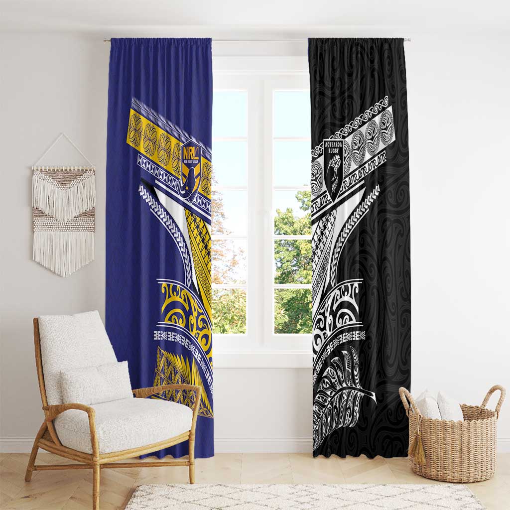 Rugby Niue and Aotearoa Window Curtain Hiapo with Maori Moko Tribal Heritage Tattoos - Polynesian Pride