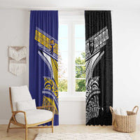 Rugby Niue and Aotearoa Window Curtain Hiapo with Maori Moko Tribal Heritage Tattoos - Polynesian Pride
