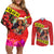 Hawaii Christmas Couples Matching Off Shoulder Short Dress and Long Sleeve Button Shirt Hula Girl Hibiscus With Hawaiian Style Tribal Fabric Patchwork LT03 Red - Polynesian Pride