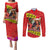Hawaii Christmas Couples Matching Puletasi Dress and Long Sleeve Button Shirt Hula Girl Hibiscus With Hawaiian Style Tribal Fabric Patchwork LT03 Red - Polynesian Pride
