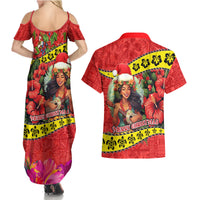 Hawaii Christmas Couples Matching Summer Maxi Dress and Hawaiian Shirt Hula Girl Hibiscus With Hawaiian Style Tribal Fabric Patchwork LT03 - Polynesian Pride