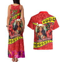 Hawaii Christmas Couples Matching Tank Maxi Dress and Hawaiian Shirt Hula Girl Hibiscus With Hawaiian Style Tribal Fabric Patchwork LT03 - Polynesian Pride