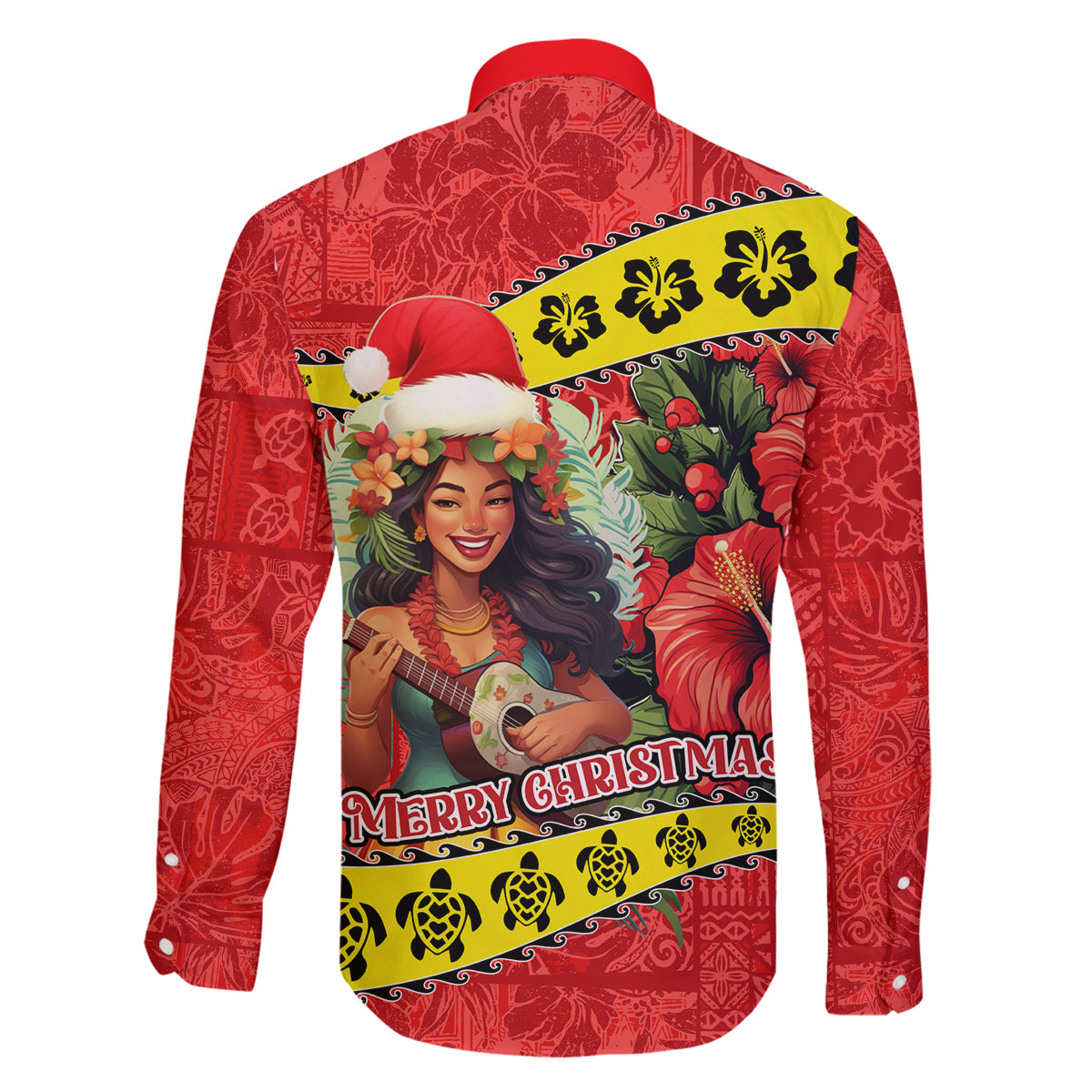 Hawaii Christmas Family Matching Off Shoulder Short Dress and Hawaiian Shirt Hula Girl Hibiscus With Hawaiian Style Tribal Fabric Patchwork LT03 - Polynesian Pride