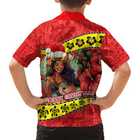 Hawaii Christmas Family Matching Puletasi Dress and Hawaiian Shirt Hula Girl Hibiscus With Hawaiian Style Tribal Fabric Patchwork LT03 - Polynesian Pride