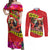 Personalised Hawaii Christmas Couples Matching Off Shoulder Maxi Dress and Long Sleeve Button Shirt Hula Girl Hibiscus With Hawaiian Style Tribal Fabric Patchwork LT03 Red - Polynesian Pride