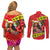 Personalised Hawaii Christmas Couples Matching Off Shoulder Short Dress and Long Sleeve Button Shirt Hula Girl Hibiscus With Hawaiian Style Tribal Fabric Patchwork LT03 - Polynesian Pride