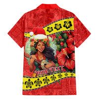 Personalised Hawaii Christmas Family Matching Long Sleeve Bodycon Dress and Hawaiian Shirt Hula Girl Hibiscus With Hawaiian Style Tribal Fabric Patchwork LT03 - Polynesian Pride