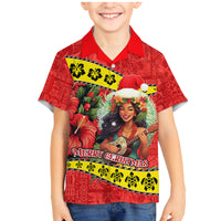 Personalised Hawaii Christmas Family Matching Mermaid Dress and Hawaiian Shirt Hula Girl Hibiscus With Hawaiian Style Tribal Fabric Patchwork LT03 Son's Shirt Red - Polynesian Pride