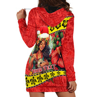 Personalised Hawaii Christmas Hoodie Dress Hula Girl Hibiscus With Hawaiian Style Tribal Fabric Patchwork LT03 - Polynesian Pride