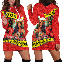 Personalised Hawaii Christmas Hoodie Dress Hula Girl Hibiscus With Hawaiian Style Tribal Fabric Patchwork LT03 - Polynesian Pride