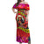Personalised Hawaii Christmas Off Shoulder Maxi Dress Hula Girl Hibiscus With Hawaiian Style Tribal Fabric Patchwork LT03 Women Red - Polynesian Pride