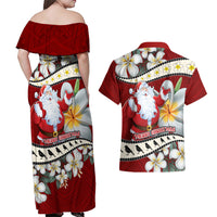 Tahiti Christmas Couples Matching Off Shoulder Maxi Dress and Hawaiian Shirt Tiare Flowers and Pomarea Nigra with Polynesian Pattern LT03 - Polynesian Pride