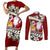 Tahiti Christmas Couples Matching Short Sleeve Bodycon Dress and Long Sleeve Button Shirt Tiare Flowers and Pomarea Nigra with Polynesian Pattern LT03 Red - Polynesian Pride