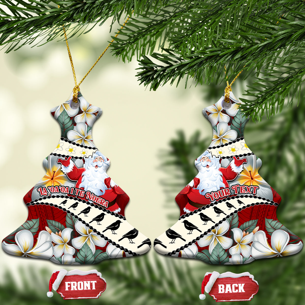 Personalised Tahiti Christmas Ceramic Ornament Tiare Flowers and Pomarea Nigra with Polynesian Pattern LT03 Christmas Tree Red - Polynesian Pride