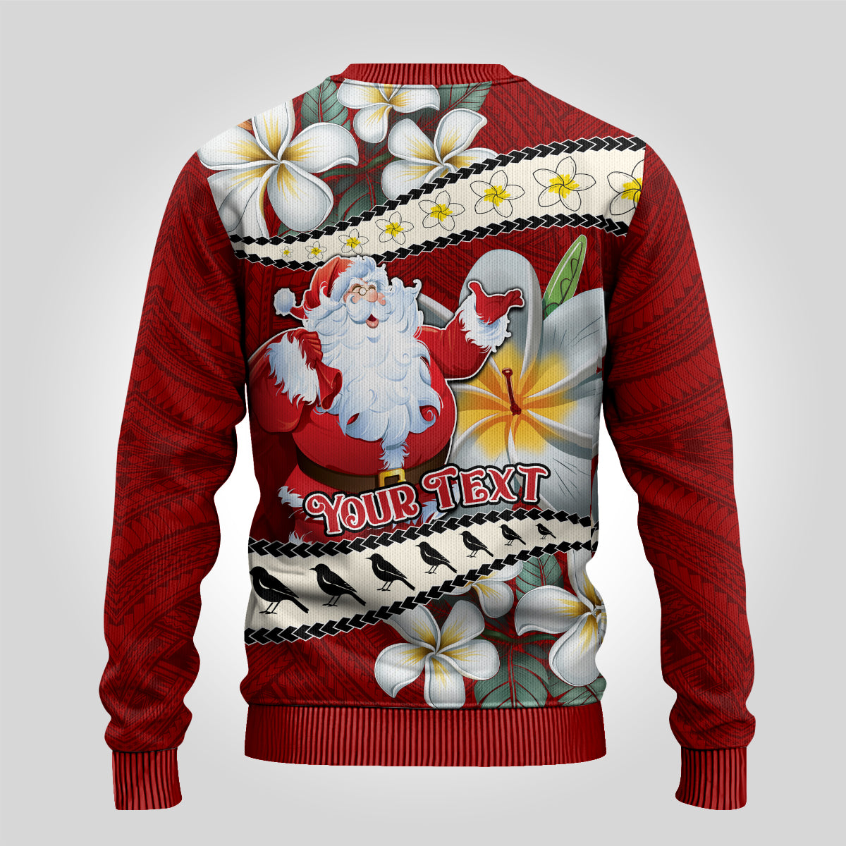 Personalised Tahiti Christmas Ugly Christmas Sweater Tiare Flowers and Pomarea Nigra with Polynesian Pattern LT03 - Polynesian Pride