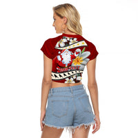 Personalised Tahiti Christmas Raglan Cropped T Shirt Tiare Flowers and Pomarea Nigra with Polynesian Pattern LT03 - Polynesian Pride