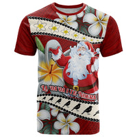 Personalised Tahiti Christmas T Shirt Tiare Flowers and Pomarea Nigra with Polynesian Pattern LT03 Red - Polynesian Pride