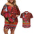 Hawaii KaʻUla Wena ʻIʻiwi Couples Matching Off Shoulder Short Dress and Hawaiian Shirt With Tropical Plants and 'Ohi'a lehua Kakau Art Tattoo