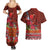 Hawaii KaʻUla Wena ʻIʻiwi Couples Matching Summer Maxi Dress and Hawaiian Shirt With Tropical Plants and 'Ohi'a lehua Kakau Art Tattoo