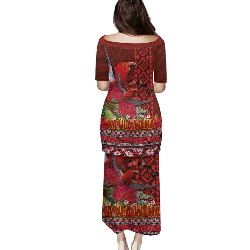 Hawaii KaʻUla Wena ʻIʻiwi Family Matching Puletasi and Hawaiian Shirt With Tropical Plants and 'Ohi'a lehua Kakau Art Tattoo