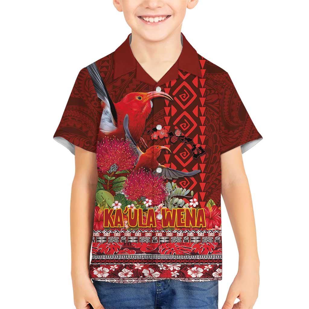 Hawaii KaʻUla Wena ʻIʻiwi Family Matching Puletasi and Hawaiian Shirt With Tropical Plants and 'Ohi'a lehua Kakau Art Tattoo