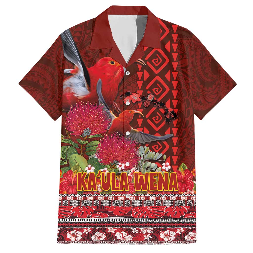 Hawaii KaʻUla Wena ʻIʻiwi Family Matching Short Sleeve Bodycon Dress and Hawaiian Shirt With Tropical Plants and 'Ohi'a lehua Kakau Art Tattoo