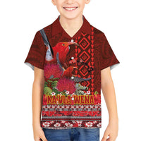Hawaii KaʻUla Wena ʻIʻiwi Kid Hawaiian Shirt With Tropical Plants and 'Ohi'a lehua Kakau Art Tattoo
