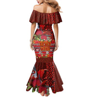 Hawaii KaʻUla Wena ʻIʻiwi Mermaid Dress With Tropical Plants and 'Ohi'a lehua Kakau Art Tattoo