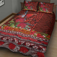 Hawaii KaʻUla Wena ʻIʻiwi Quilt Bed Set With Tropical Plants and 'Ohi'a lehua Kakau Art Tattoo