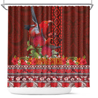 Hawaii KaʻUla Wena ʻIʻiwi Shower Curtain With Tropical Plants and 'Ohi'a lehua Kakau Art Tattoo