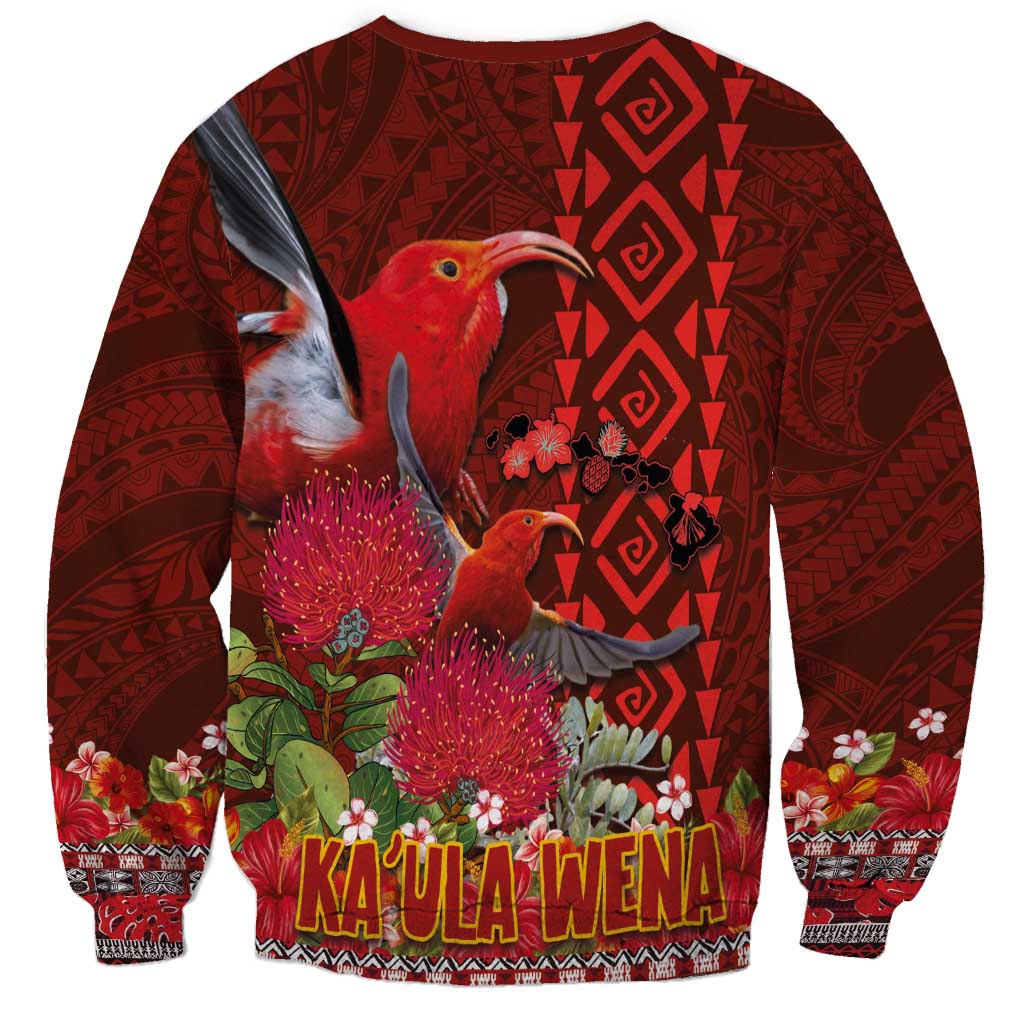 Hawaii KaʻUla Wena ʻIʻiwi Sweatshirt With Tropical Plants and 'Ohi'a lehua Kakau Art Tattoo