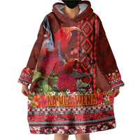 Hawaii KaʻUla Wena ʻIʻiwi Wearable Blanket Hoodie With Tropical Plants and 'Ohi'a lehua Kakau Art Tattoo