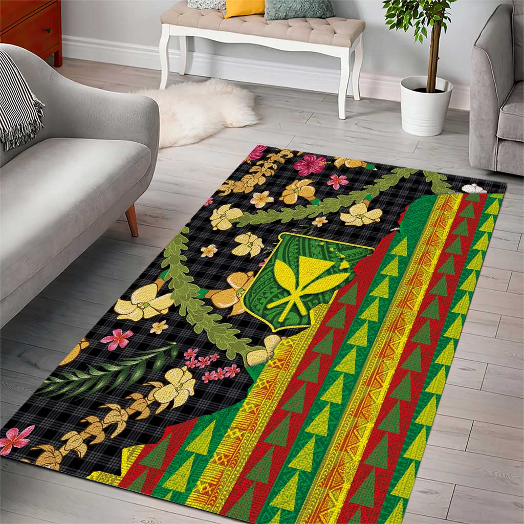 Hawaiian Tropical Plants Lei Area Rug Kanaka Maoli Tribal with Palaka Motifs - Polynesian Pride