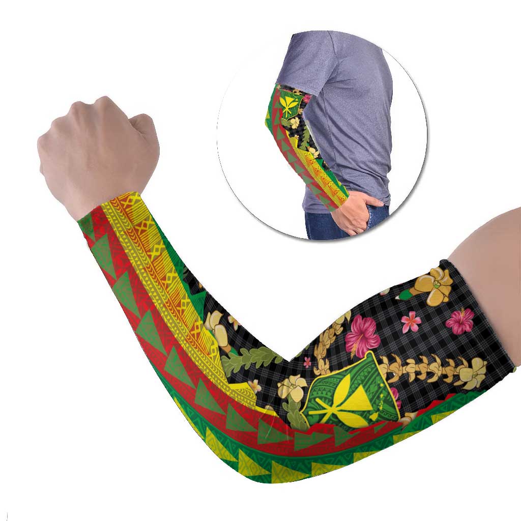 Hawaiian Tropical Plants Lei Arm Sleeves Kanaka Maoli Tribal with Palaka Motifs LT03 Set of 2 Multicolor - Polynesian Pride